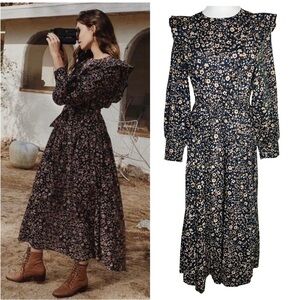 Christy Dawn Beau Midi Dress Size Large Navy Anemone Vine Cottagecore Modest